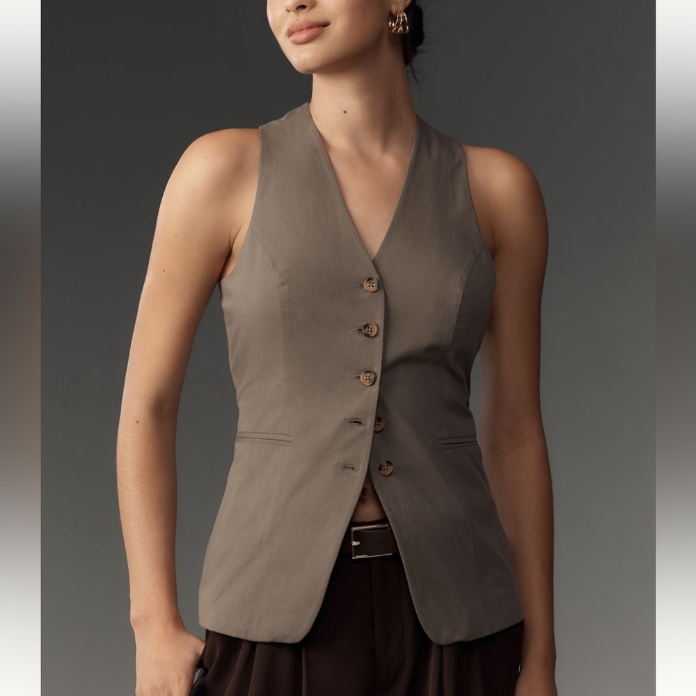 NWT Anthropologie Stylish Taupe Button-Up Vest - size LARGE
